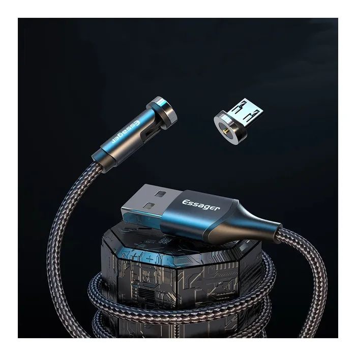 Дата кабель USB 2.0 AM to Micro 5P 1.0m magnetic black Essager (EXCCXM-WC0G) изображение 5