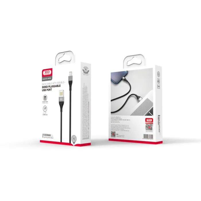 Дата кабель USB 2.0 AM to Lightning 1.0m 2.4A double-sided NB188 gray XO (6920680879694) изображение 2