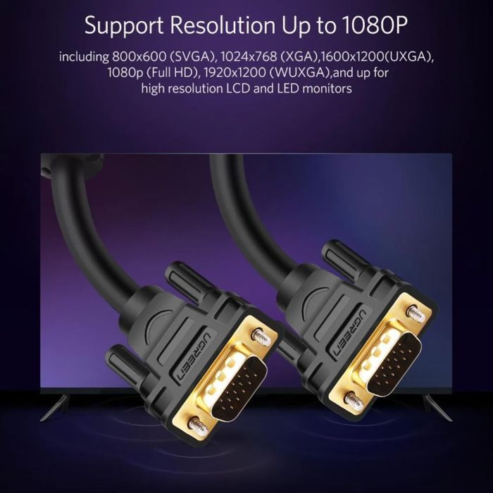 Кабель мультимедійний VGA M to VGA M 1.0m VG101 black Ugreen (11673) зображення 8 Кабель мультимедійний VGA M to VGA M 1.0m VG101 black Ugreen (11673) зображення 8