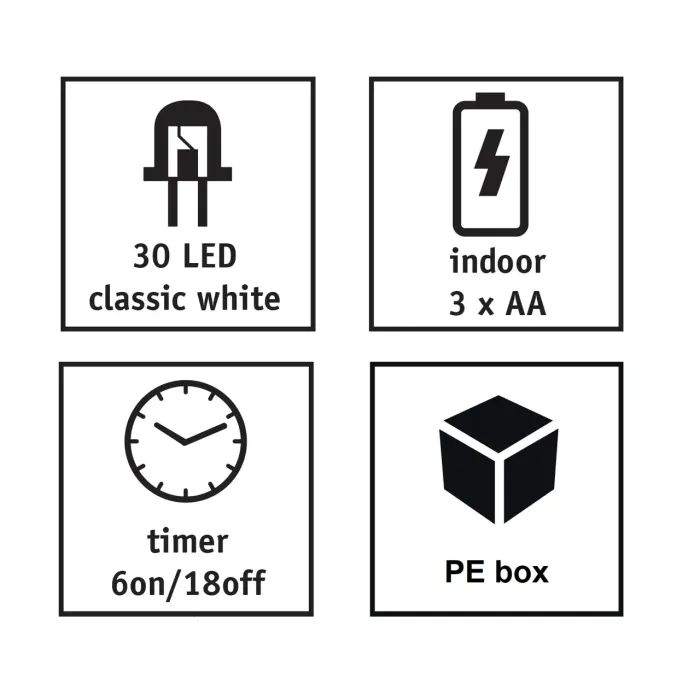 Гирлянда Luca Lighting струна, 3 м, класична біла, 30 LED 3AA, дисплей+таймер (8718861694093) изображение 3