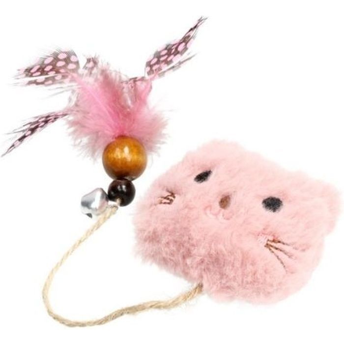 Игрушка для кошек Hippie Pet Плюшевый мишка с перышком розовый 11 см. (HIPCT2304102-1)