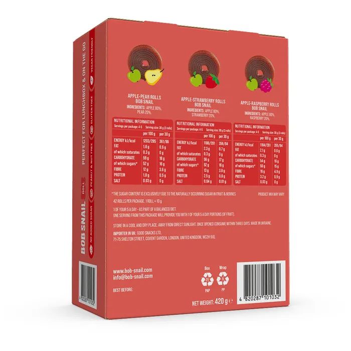 Конфета Bob Snail Fruit Rolls Mix 3 вкуса по 140 г (4820287101032) изображение 3