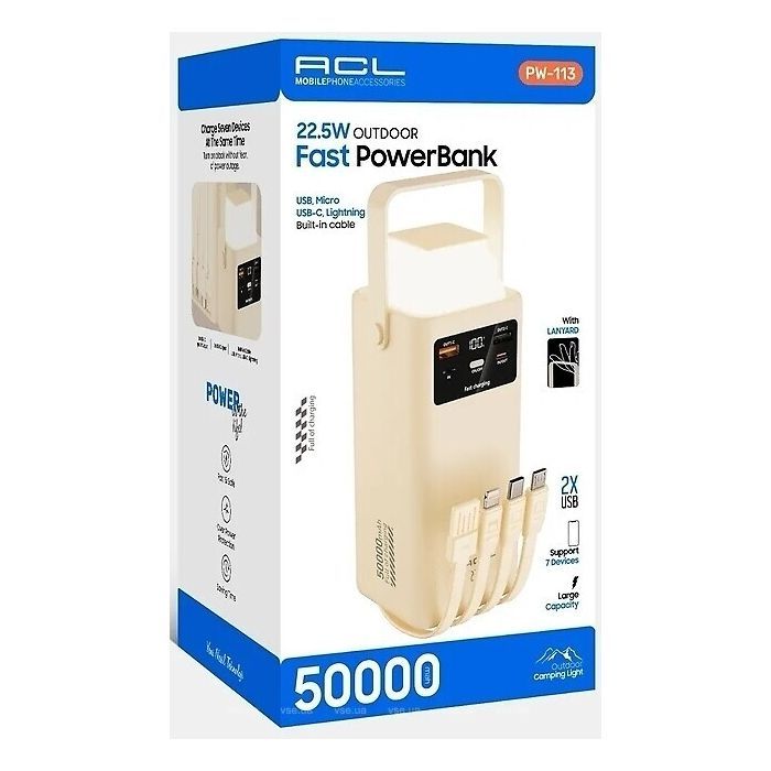 Батарея універсальна ACL 50000mAh, PD/22.5W, White (ACLPW-113W)