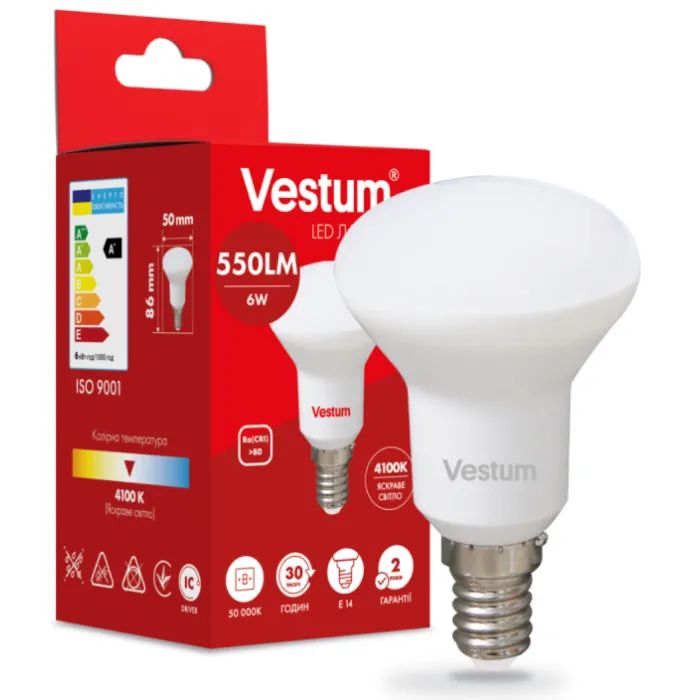 Лампочка Vestum R50 6W 4100K 220V E14 (1-VS-1402) изображение 2