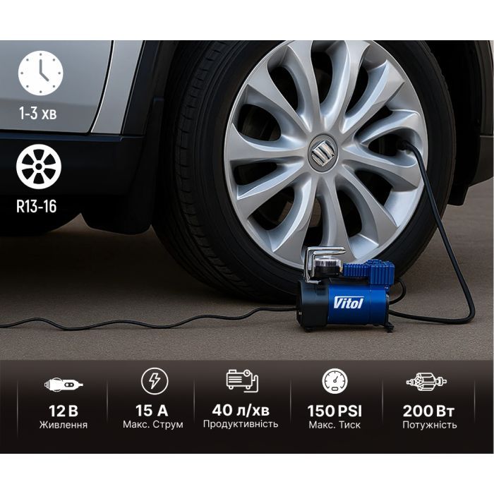 Автомобільний компресор VITOL K-52 150psi/15Amp/40л (K-52) зображення 8