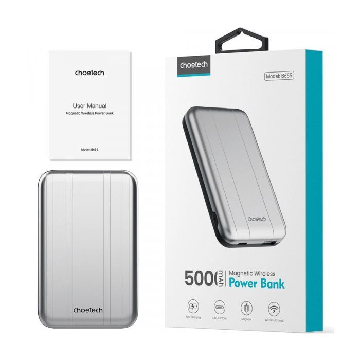 Батарея универсальная Choetech Magnetic Wireless 5000mAh 10W, USB-A,USB-C In/Out (B655 / 6932112104779) изображение 2