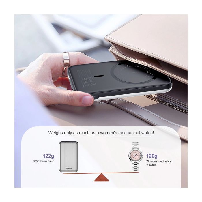 Батарея универсальная Choetech Magnetic Wireless 5000mAh 10W, USB-A,USB-C In/Out (B655 / 6932112104779) изображение 6