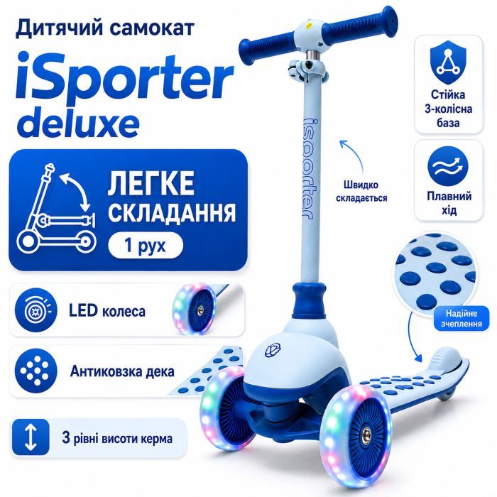 Самокат iSporter Deluxe LED пурпурний (M5_Purple) зображення 2