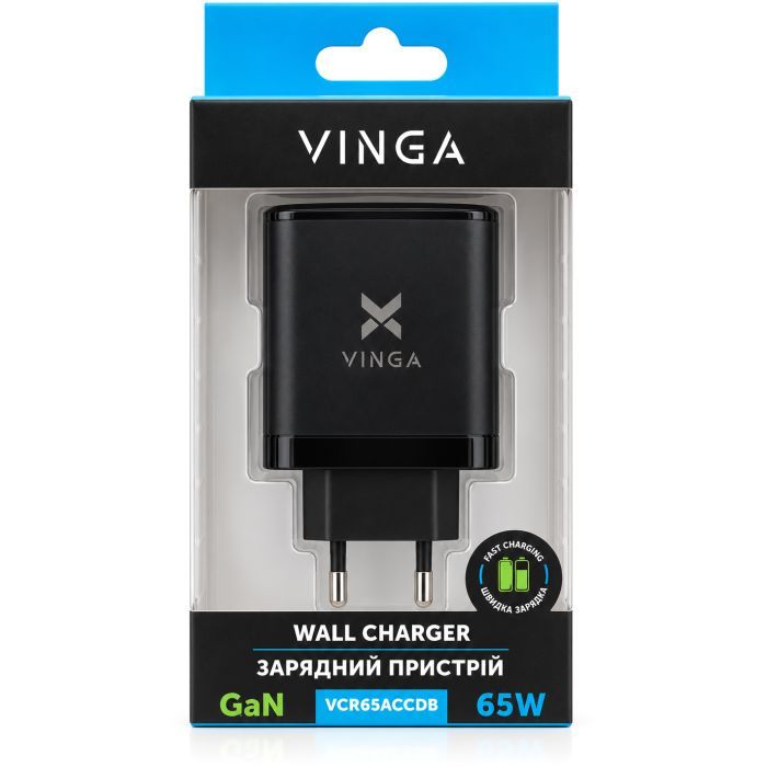 Зарядний пристрій Vinga 2xUSB-C + USB-A Display 65W (VCR65ACCDB) зображення 9
