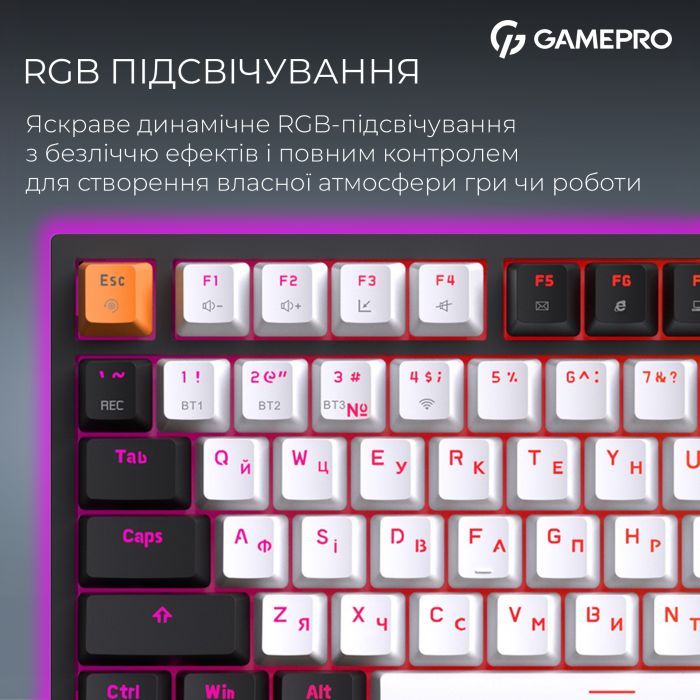 Клавиатура GamePro Asgard Valhalla QLAB Sakura Switch RGB Bluetooth/Wireless/USB-C UA Black (MK160-B-QS-PRO) изображение 15