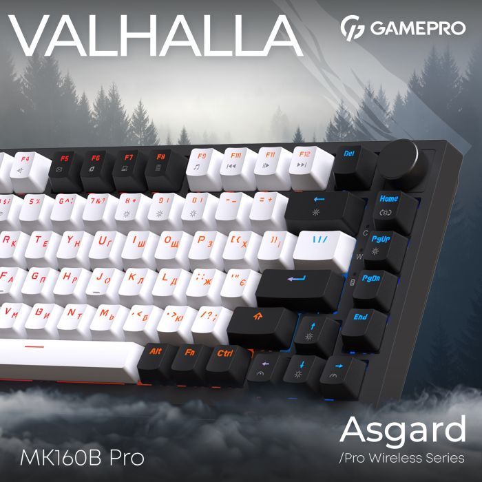 Клавиатура GamePro Asgard Valhalla QLAB Sakura Switch RGB Bluetooth/Wireless/USB-C UA Black (MK160-B-QS-PRO) изображение 6