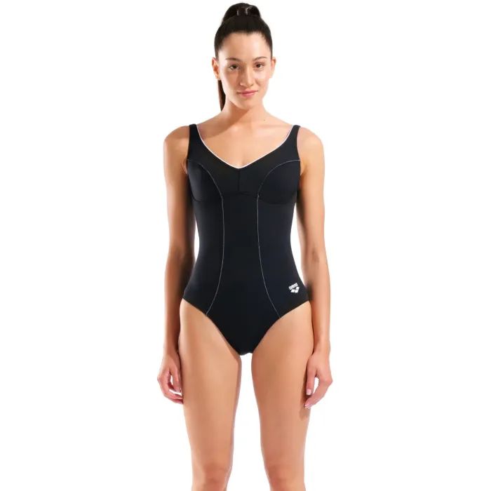 Купальник Arena Clip Back Swimsuit Solid B 010651-510 чорний, білий 38 (3468337746331)