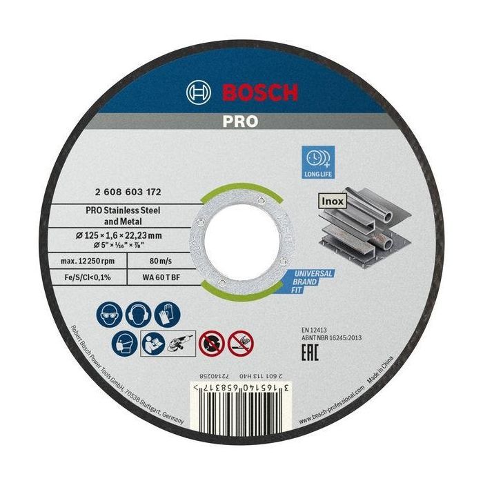 Круг відрізний Bosch Professional, для нержавіючої сталі та металу, 125×1.6×22.23 mm (2.608.603.172)