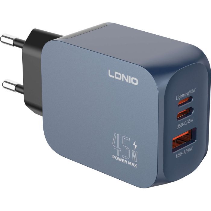Зарядное устройство LDNIO 1xUSB-C PD45W + 1xLightning + 1xUSB GaN (Q6)
