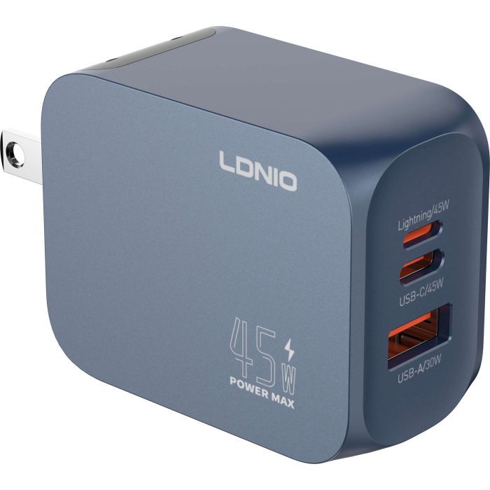Зарядное устройство LDNIO 1xUSB-C PD45W + 1xLightning + 1xUSB GaN (Q6) изображение 3