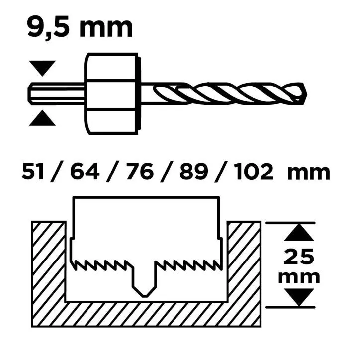 Коронка Graphite по дереву, 51,64,76,89,102мм, адаптер, кейс, 8шт (56T747) изображение 3