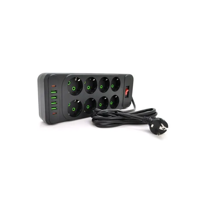 Сетевой фильтр питания Meilepai F34U, 8 роз EU, 4USB, 2PD Black (F34U-Black)