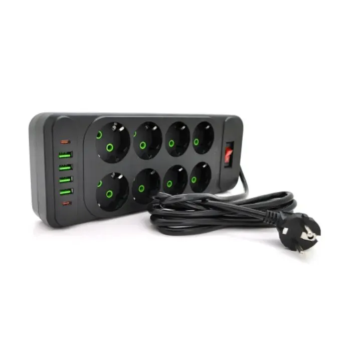 Сетевой фильтр питания Meilepai F34U, 8 роз EU, 4USB, 2PD Black (F34U-Black)