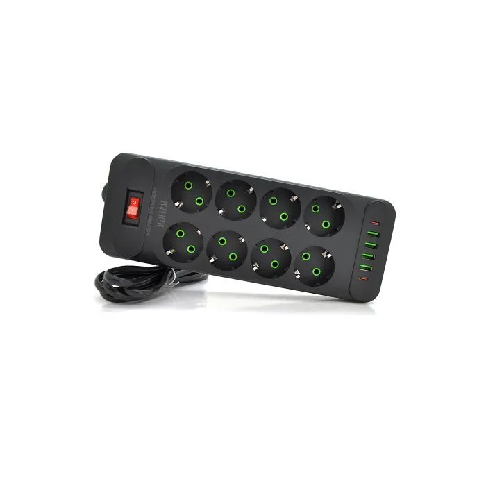Сетевой фильтр питания Meilepai F34U, 8 роз EU, 4USB, 2PD Black (F34U-Black) изображение 2