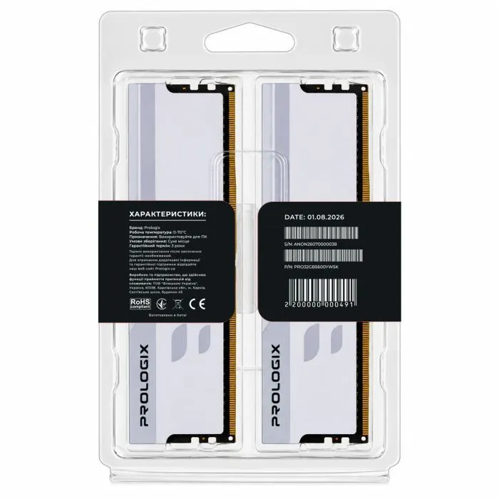 Модуль памяти для компьютера DDR5 32GB (2x16GB) 5600 MHz Onyx White Prologix (PRO32GB5600YW5K) изображение 5