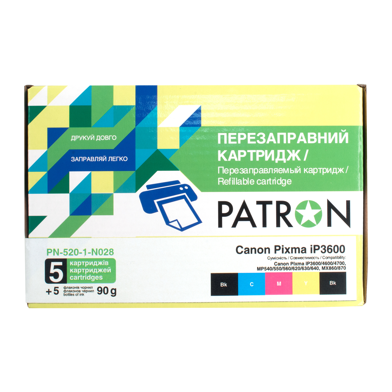 Комплект перезаправляемых картриджей Patron CANON iP3600 (PN-520-1-N028)