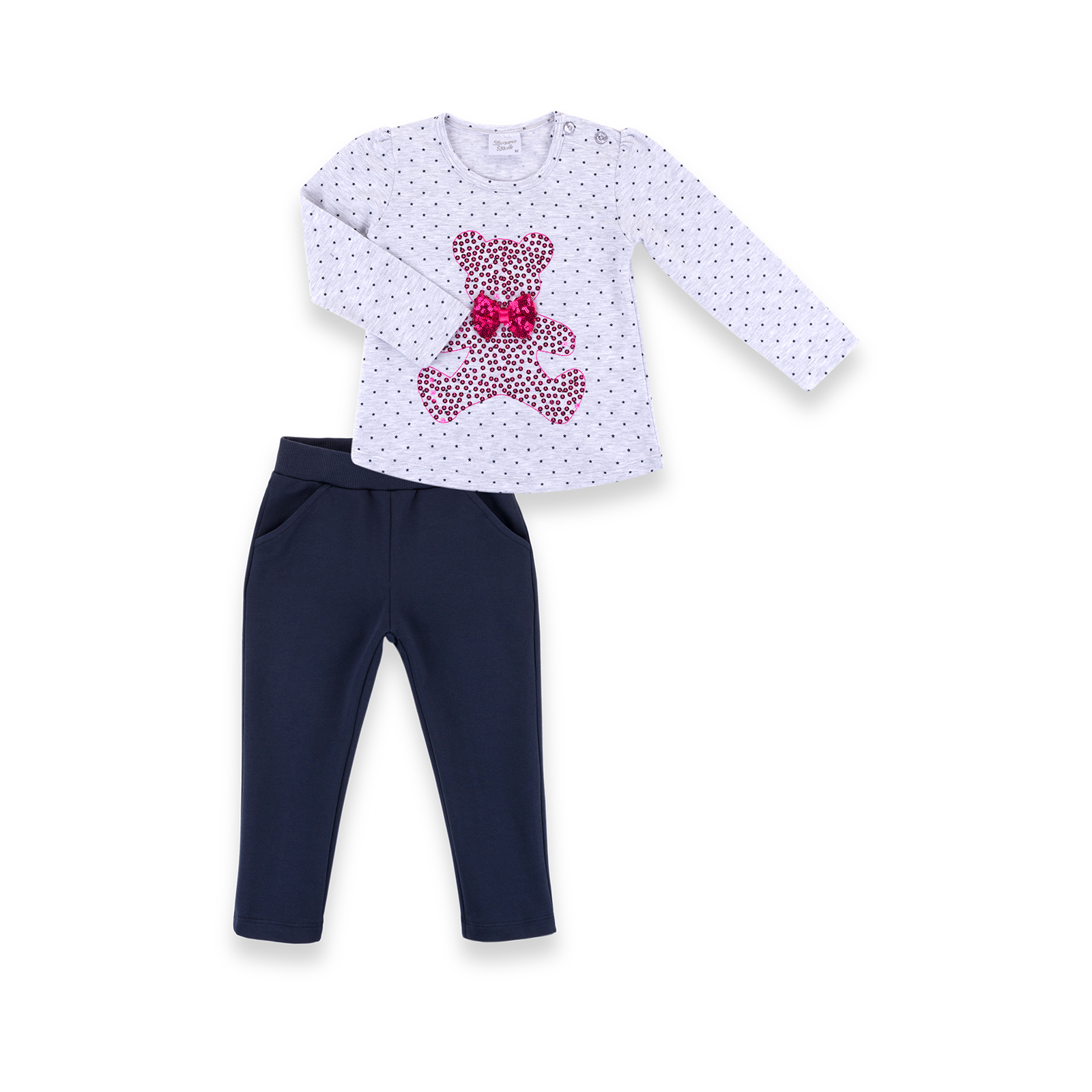 Набір дитячого одягу Breeze з ведмедиком з паєток (9584-116G-gray)