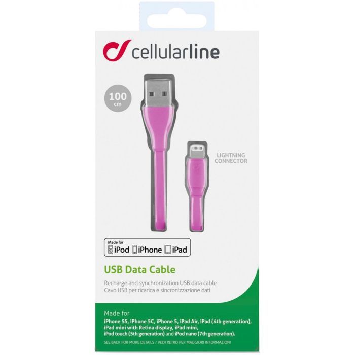 Дата кабель USB 2.0 AM to Lightning 1.0m pink Cellularline (USBDATACFLMFIIPH5P) изображение 4