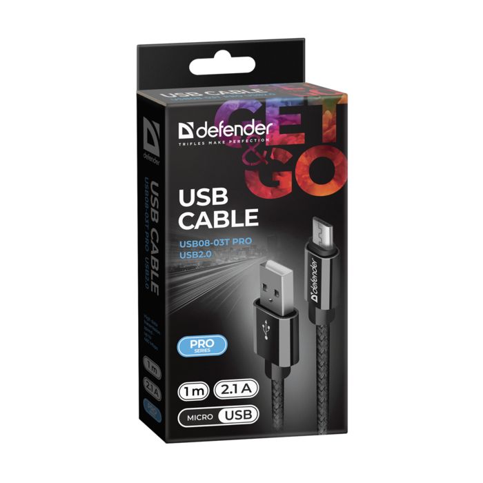 Дата кабель USB 2.0 AM to Micro 5P 1.0m USB08-03T PRO black Defender (87802) изображение 3