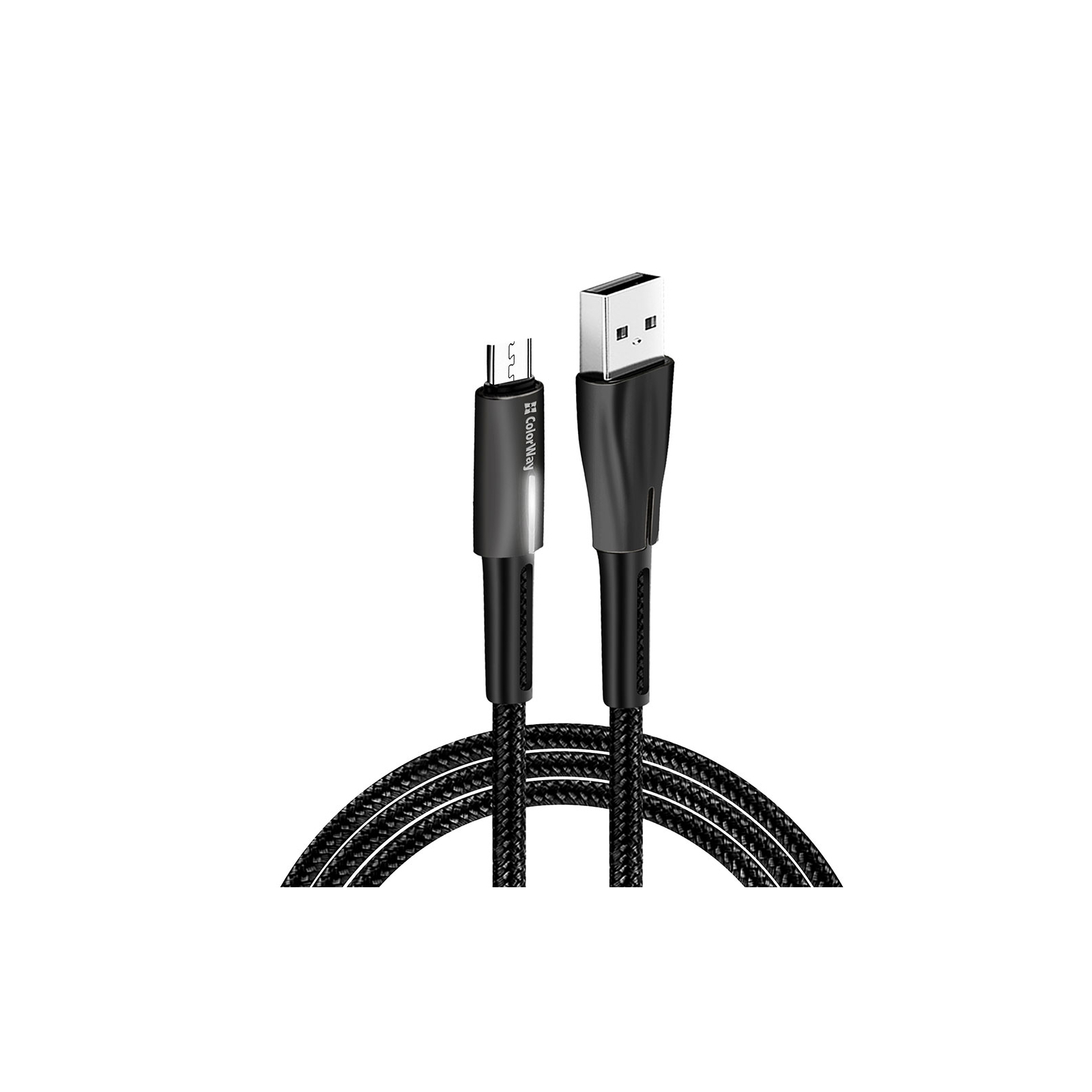 Дата кабель USB 2.0 AM to Micro 5P 1.0m zinc alloy + led black ColorWay (CW-CBUM035-BK) изображение 2