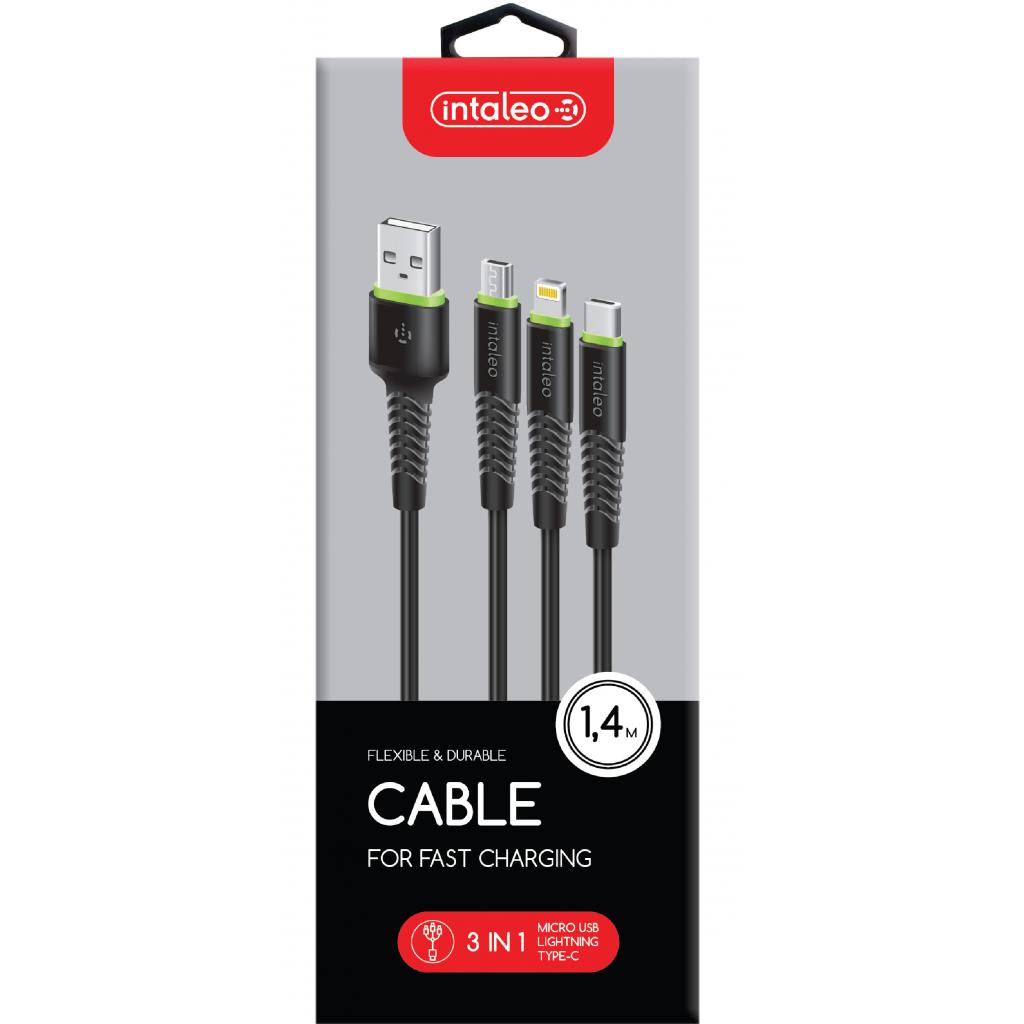 Дата кабель USB 2.0 AM to Lightning + Micro 5P + Type-C 1.4m CBFLEXU1 bl Intaleo (1283126487521) зображення 2