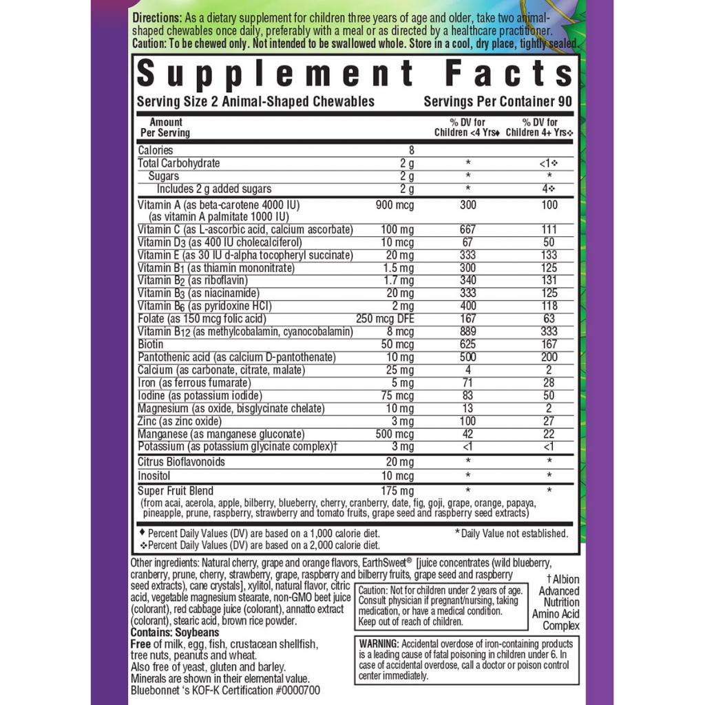 Мультивітамін Bluebonnet Nutrition Мультивітаміни для Дітей, Смак Фруктів, Rainforest Animalz, (BLB0191) зображення 2