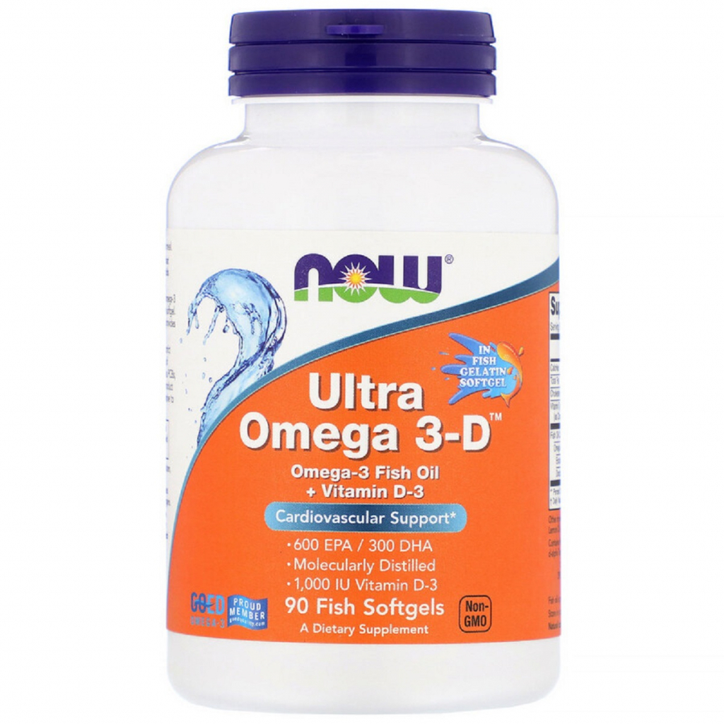 Жирные кислоты Now Foods Ультра Омега 3 и Витамин D, Ultra Omega 3-D, 90 Гелевых Капс (NOW-01663)