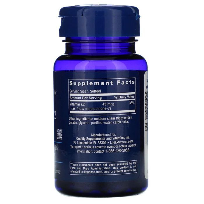 Витамин Life Extension Витамин К2 (МК-7) 45 мкг, Low Dose Vitamin K2 (MK-7), 90 же (LEX-19369) изображение 2
