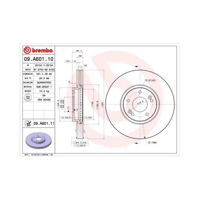 Гальмівний диск Brembo 09.A601.10