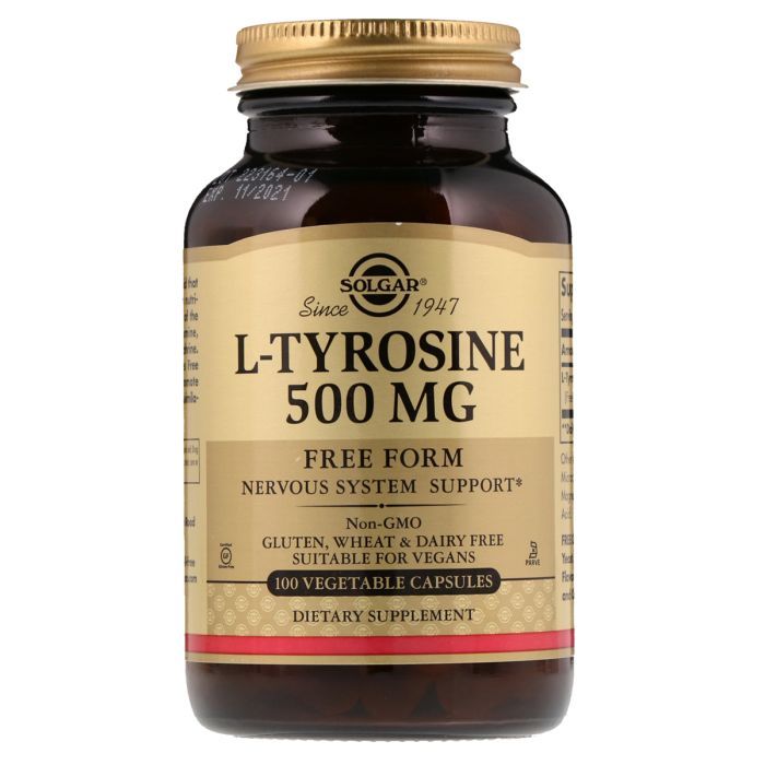 Аминокислота Solgar L-Тирозин, L-Tyrosine, 500 мг, 100 вегетаріанських капсул (SOL-02761)