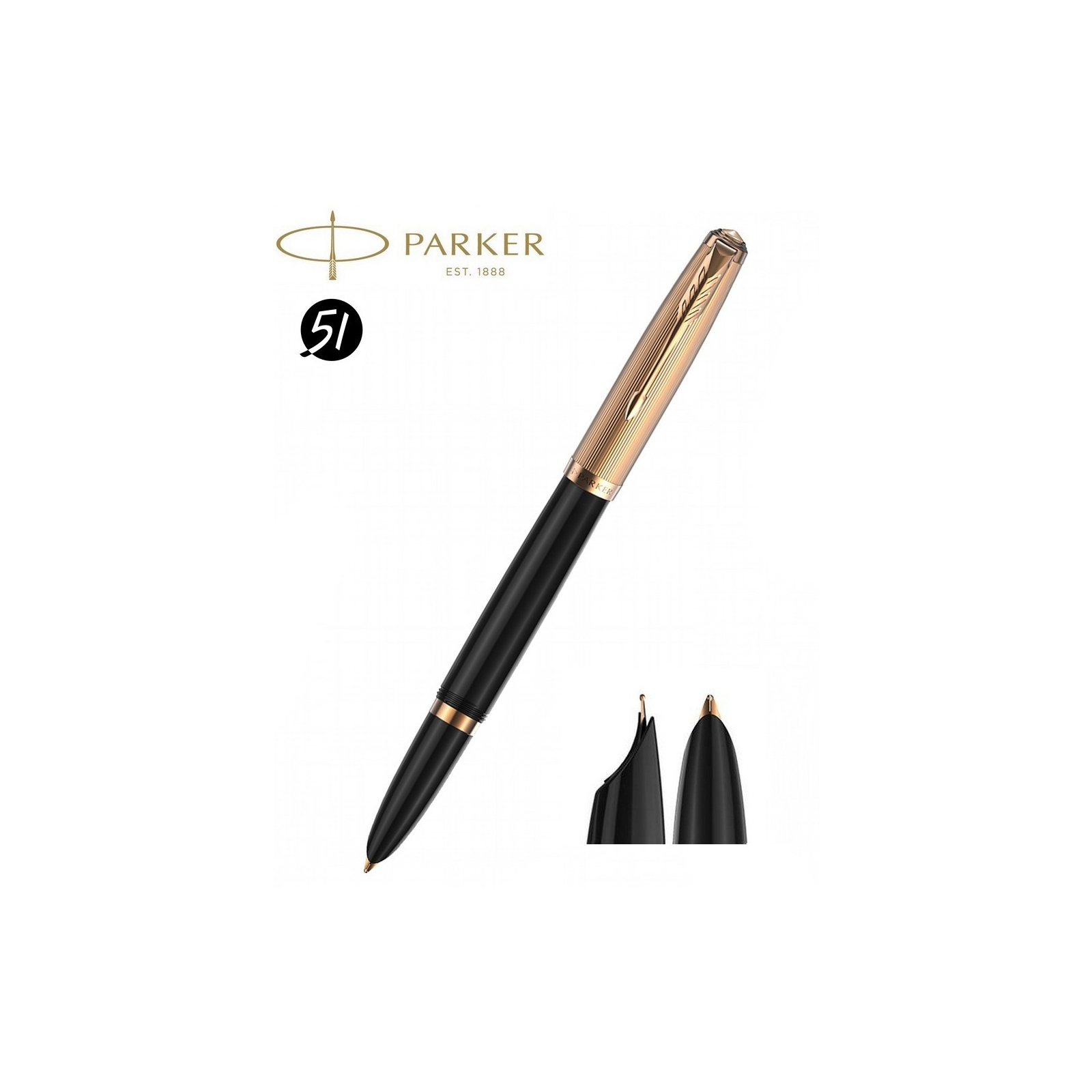 Ручка перьевая Parker PARKER 51 Premium Black GT  FP18 F (57 011) изображение 6