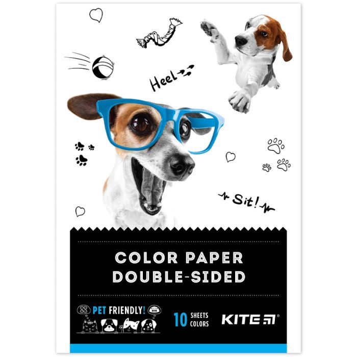 Кольоровий папір Kite А5 двусторонняя Dogs 10 аркушів/10 кольорів (K22-293)