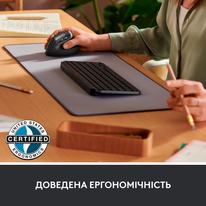 Мышка Logitech Lift Vertical Ergonomic Wireless/Bluetooth for Business Off-white (910-006496) изображение 5