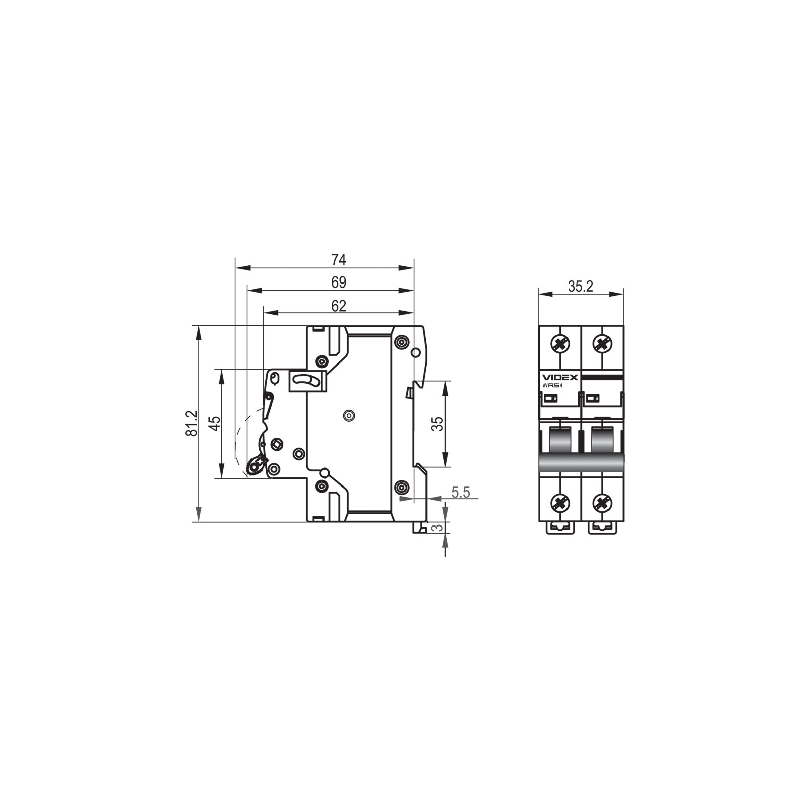 Автоматический выключатель Videx RS4 RESIST 2п 16А С 4,5кА (VF-RS4-AV2C16) изображение 4