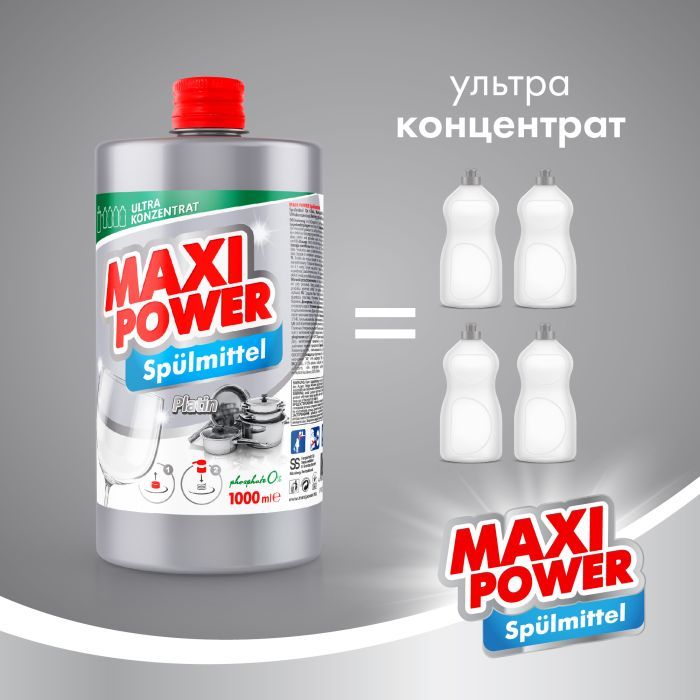 Средство для ручного мытья посуды Maxi Power Платинум запаска 1000 мл (4823098408475) изображение 3