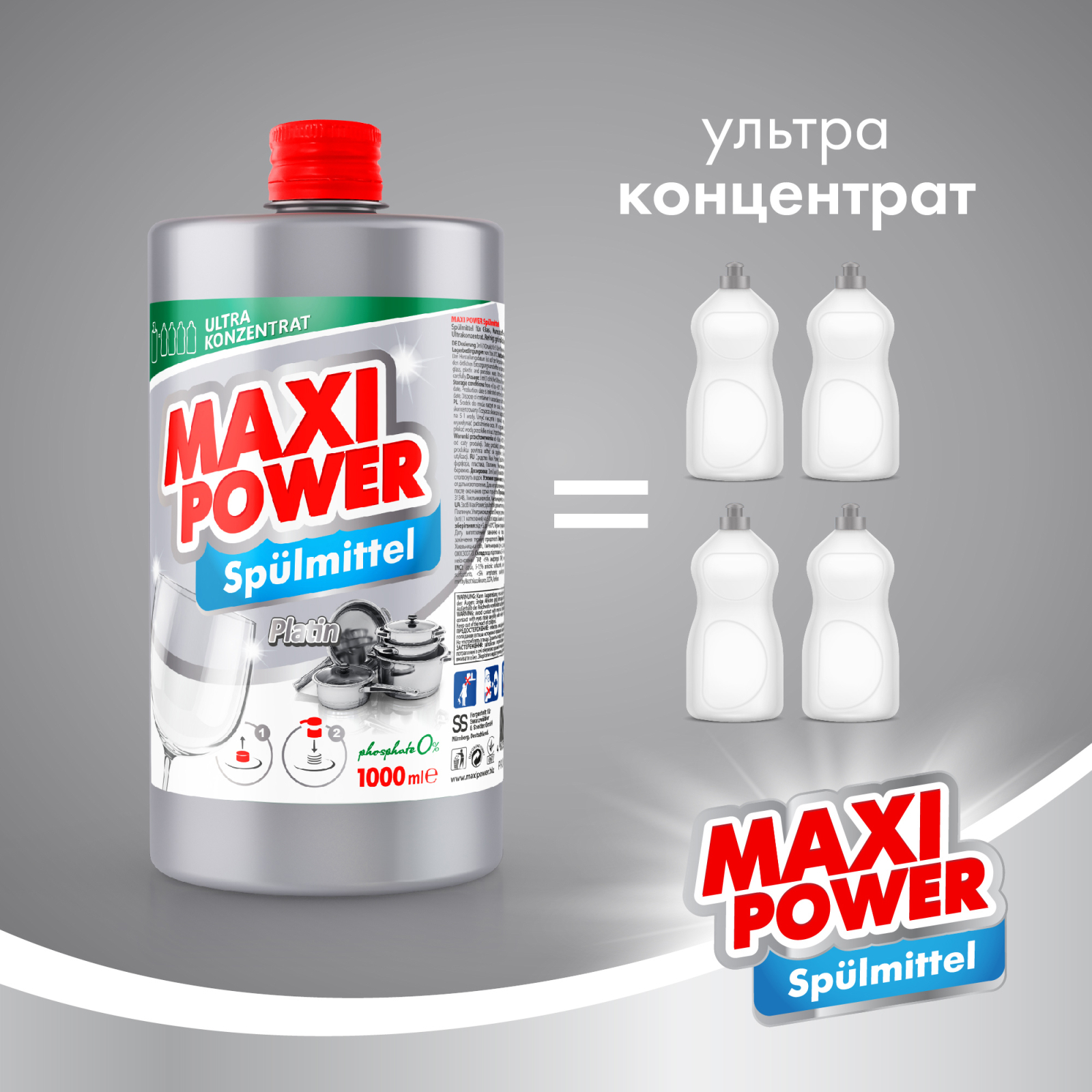 Средство для ручного мытья посуды Maxi Power Платинум 1000 мл (4823098402794) изображение 3