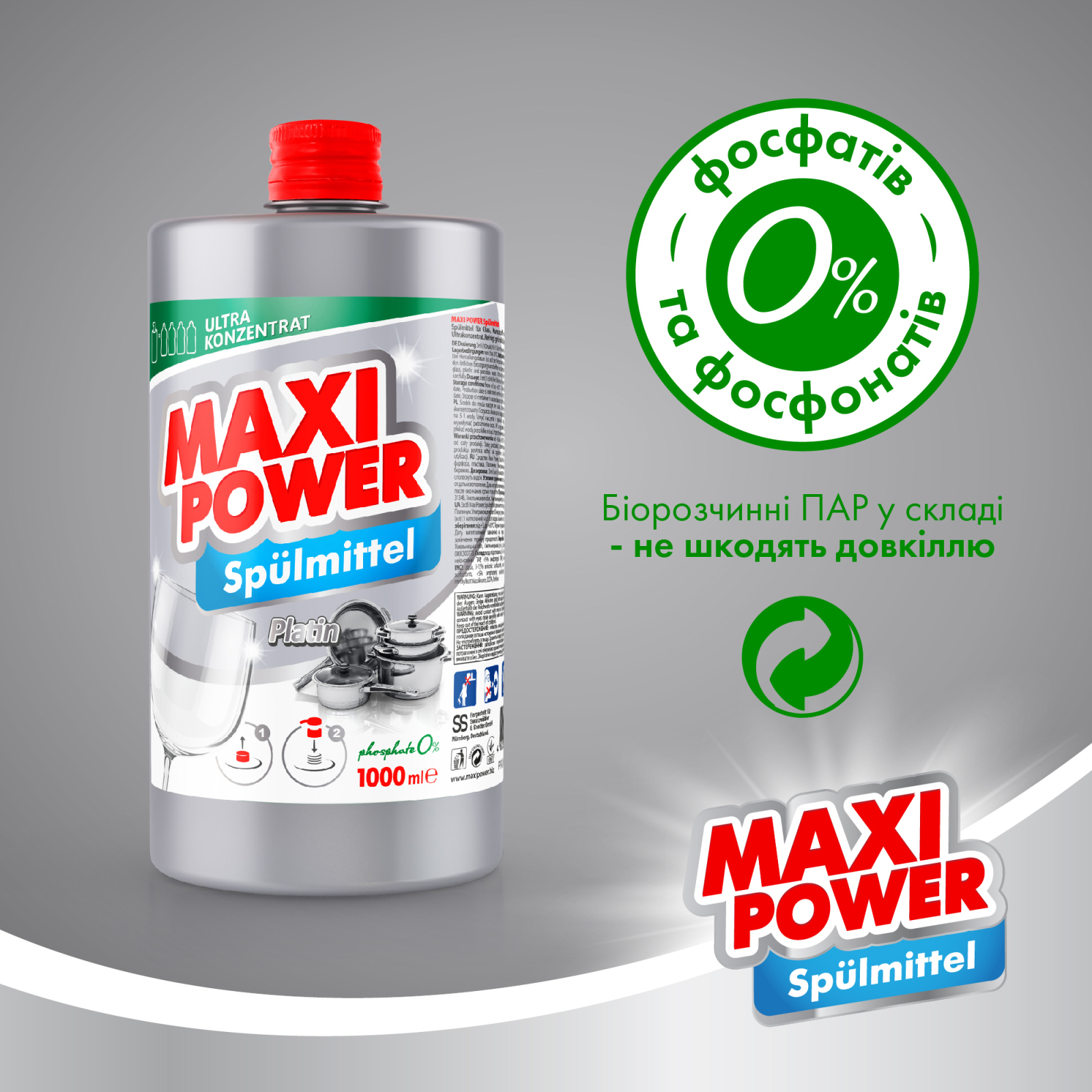 Средство для ручного мытья посуды Maxi Power Платинум запаска 1000 мл (4823098408475) изображение 5