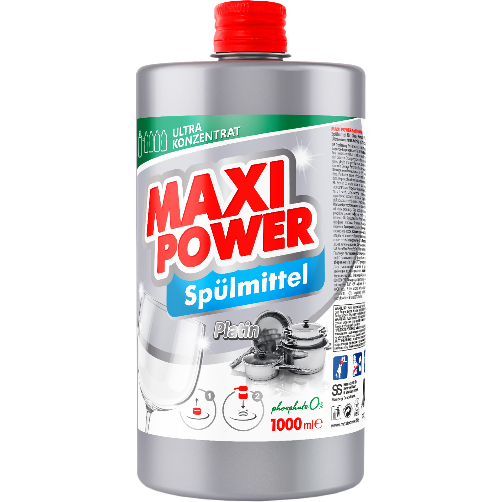 Средство для ручного мытья посуды Maxi Power Платинум 1000 мл (4823098402794)