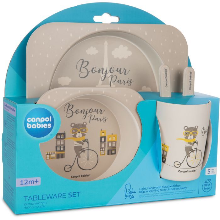 Набор детской посуды Canpol babies BONJOUR PARIS посуды 5 эл. бежевый (9/227_bei) изображение 2