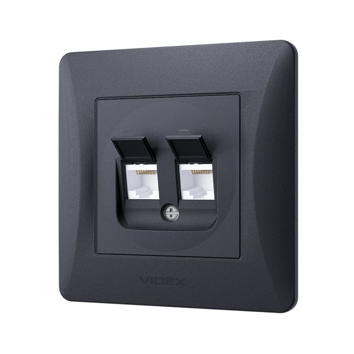 Компьютерная розетка Videx BINERA CAT6+CAT6 двойная черн (VF-BNSK2PC6-BG) изображение 2