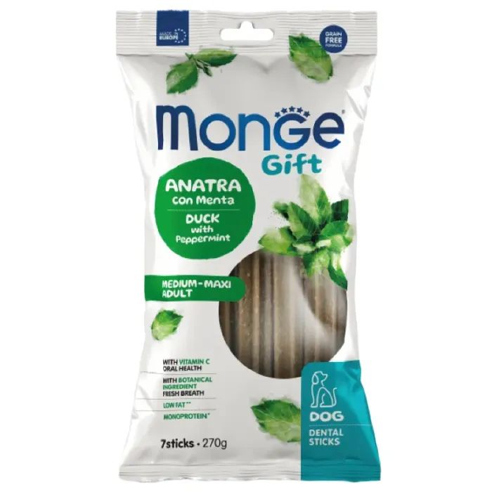 Ласощі для собак Monge Gift Dog Medium & Maxi качка з м'ятою 270 г (8009470085588)