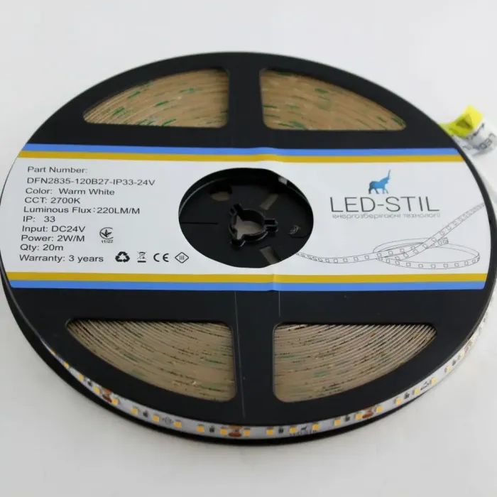 Світлодіодна стрічка LED-STIL 2700K 2 Вт/м 2835 120 діодів IP33 24 Вольта 220 lm (DFN2835-120B27-2w-IP33-24V) зображення 2