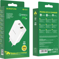 Зарядное устройство BOROFONE BA56A Lavida dual port PD20W+QC3.0 charger White (BA56AW) изображение 7