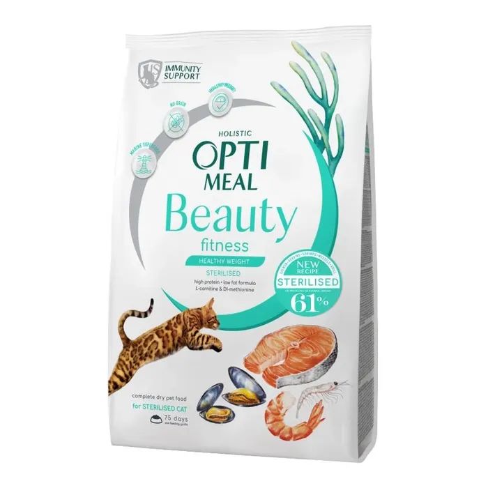 Сухий корм для кішок Optimeal Beauty Fitness для стерилізованих/кастрованих з морепродуктами 4 кг (4820215369824)