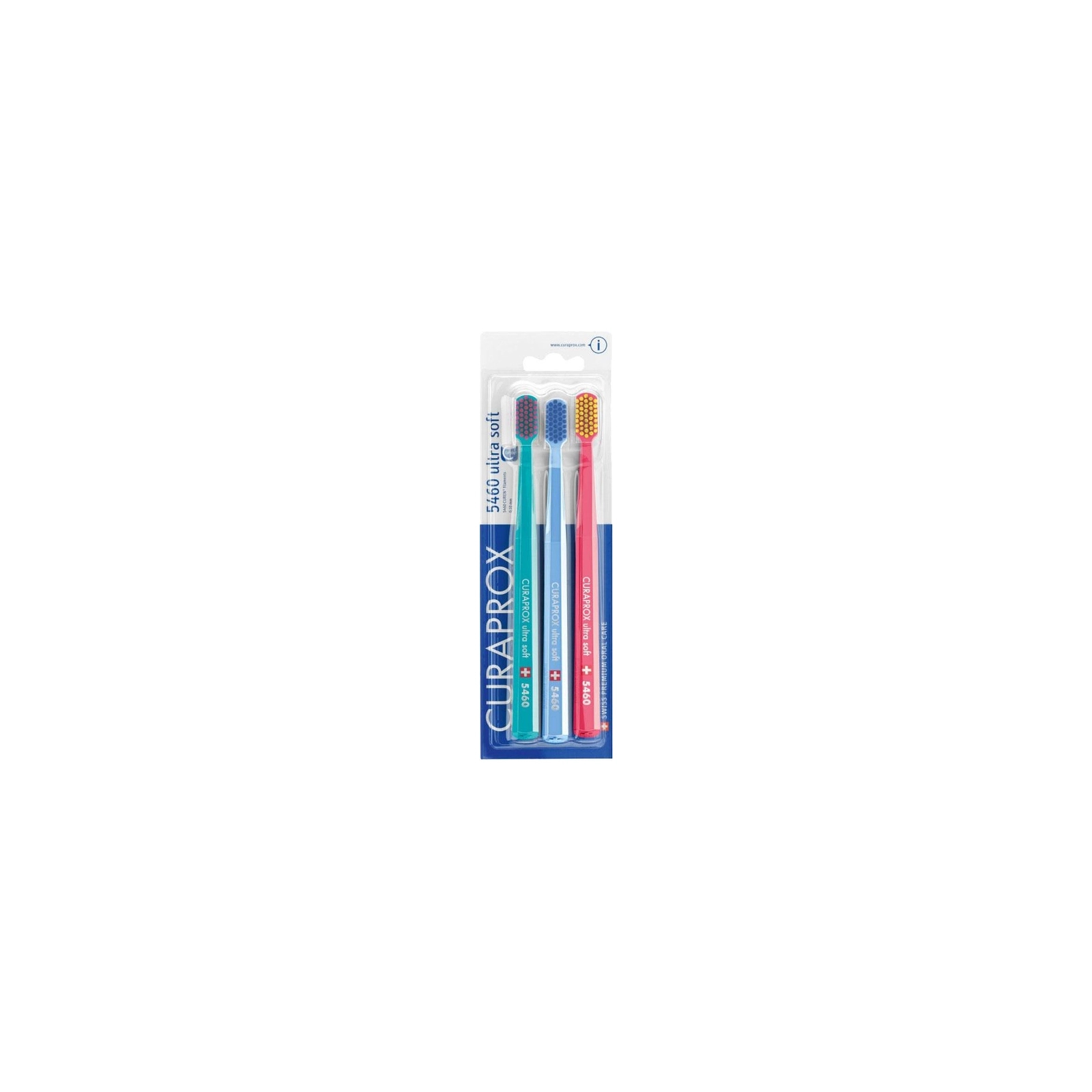 Зубна щітка Curaprox CS 5460 Ultra Soft Ультрам'яка Бірюзова + Блакитна + Рожева 3 шт. (CS 5460/3-02)